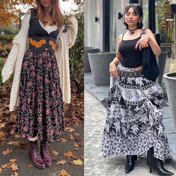 Vintage Access witchy gauzy crinkle black and white flowy broomstick midi skirt - Picture 5 of 5